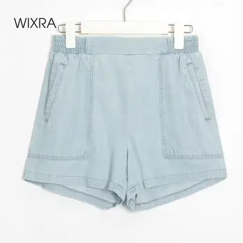 Wixra Sólido Shorts Jeans Mulheres Solta Bolsos De Cintura Elástica Casual Streetwear Verão Quente Básicas De Fundos Para A Senhora