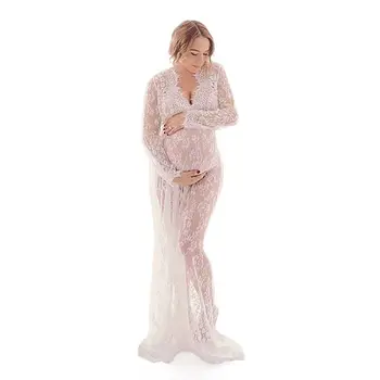 Gravidez de mulheres Vestidos de renda Fotografia Adereços Maxi Maternidade Vestido de Roupas de Maternidade