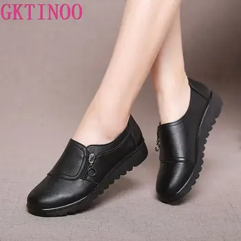 GKTINOO Novo Outono Sapatos femininos Moda Casual Mulheres de Couro Sapatos de Senhoras Deslizamento No Confortáveis sapatos de Trabalho Pretos Flats