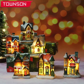 Decorações de natal micro paisagem resina casa em clima de Natal, luzes de Natal, Presentes de Natal, enfeites de Natal, presente