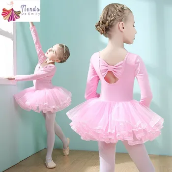 Balé de meninas de Vestido de Crianças de Formação Saia Crianças Traje de Maiô Para Ginástica Tutu de Dança Clássica Roupas Curto Manga Longa
