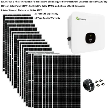 Painel Solar Kit Completo Para a Casa de 10000 w 380V 3 de Expressão No Sistema de Grade O Laço da Grade do Inversor de 10KW 2 MPPT PV Painel de 500W Villa
