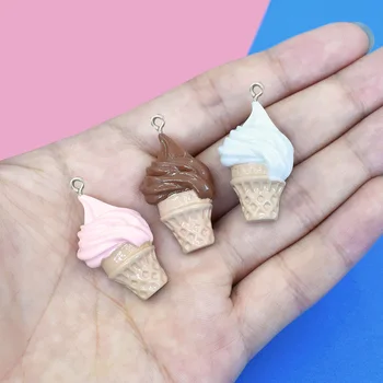 10Pcs Bonito Ice Cream Cone de Resina Encantos Pingente para Fazer Jóias Acessórios DIY Brincos Colar Chaveiro Decoração