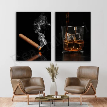 Whisky e Charuto, Cigarro de Imagem, Pintura, Nórdicos, Pôsteres e Impressões, Bar, Pub e Cozinha de Parede Decoração Arte Cartazes
