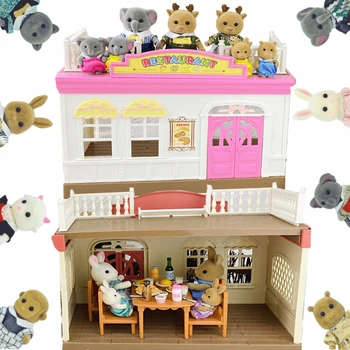 1:12 Miniatura Casa De Bonecas De Simulação De Mobiliário De Cozinha De Restaurante Floresta Coelho Família Bichos Da Casa Do Jogo Brinquedos Para Chirldren