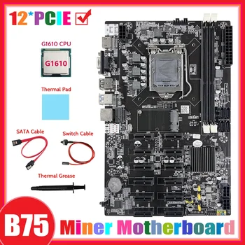 B75 12 PCIE ETH de Mineração placa-Mãe+G1610 CPU+Cabo SATA+Mudar+Cabo de Almofada Térmica+massa Térmica BTC Mineiro placa-Mãe