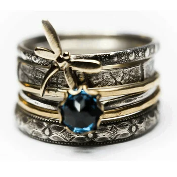 Vintage Libélula Grande Anéis para as Mulheres 2021 Novas Chegadas Retro Azul da Jóia de Cristal Engajamento Festa de Casamento Jóias Presentes