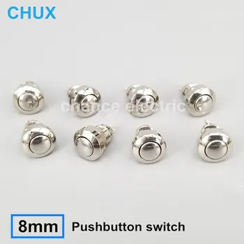 Interruptor de botão de pressão 8mm Momentânea de Metal de Aço Inoxidável 1NO 3-220v impermeável de botão de pressão