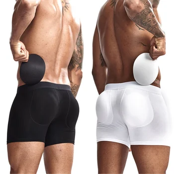 2Pcs INTELIGENTE-MENMODE dos Homens mais Sexy de lingerie Boxershorts Removível com Bunda Almofadas de Algodão Respirável Boxer Shorts, Cuecas M 4XL