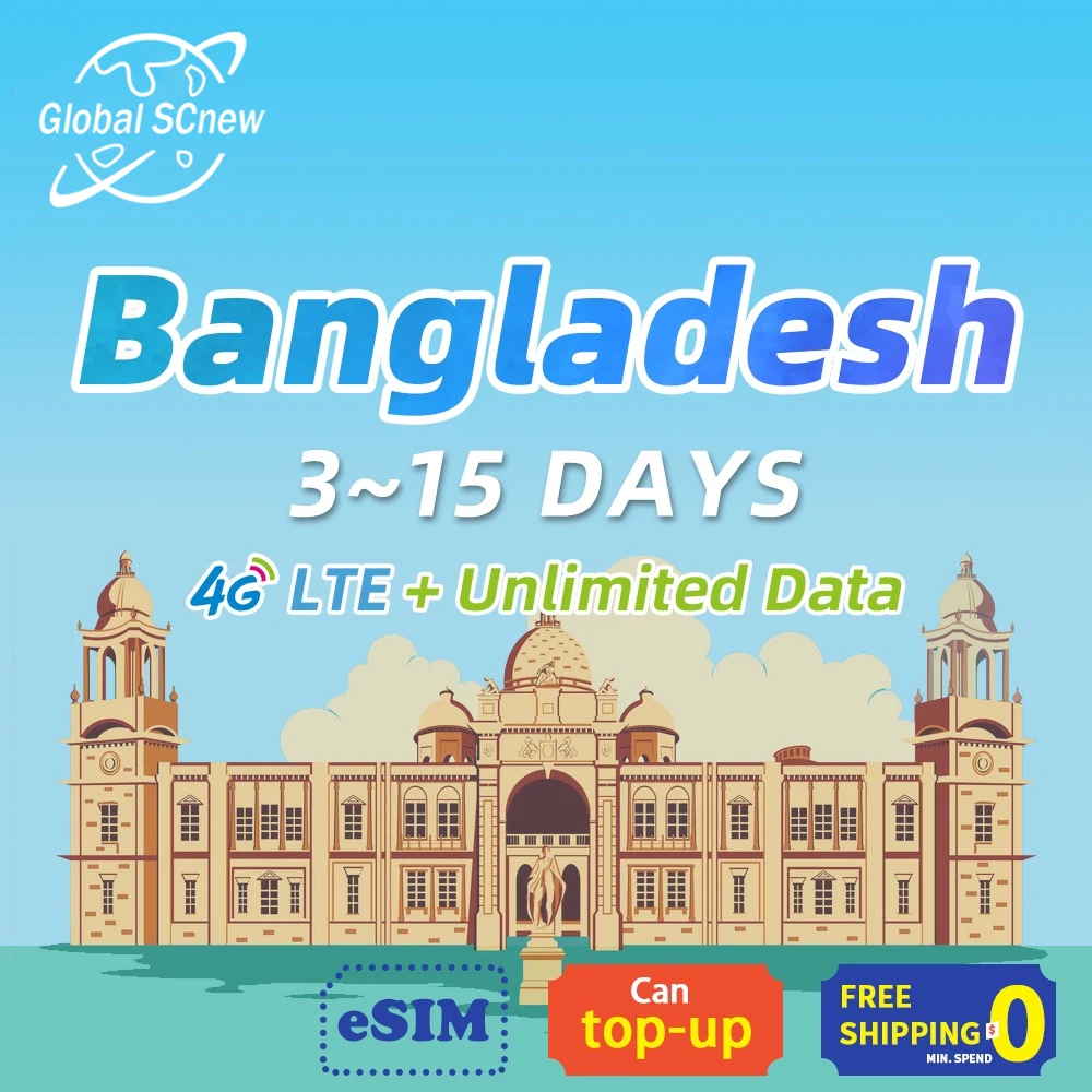 Bangladesh cartão SIM 3~15 Dias 4G de Alta Velocidade de dados ilimitado cartão Sim Pré-pago Camboja / Sri Lanka apoio eSim