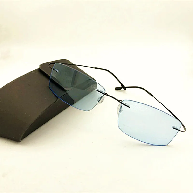 Titanium sem aro miopia óculos de homens, mulheres terminado miopia Óculos de míope UV400 óculos lentes azuis -0.50 para -6.00