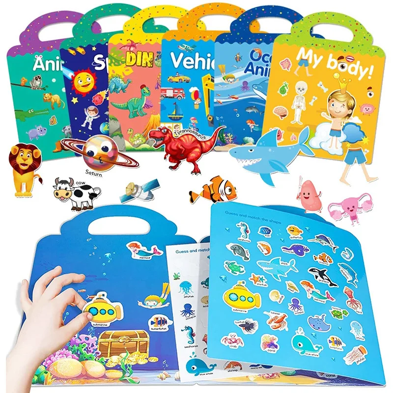 Crianças Reutilizáveis Adesivo Livro de Vários Cenários de desenhos animados DIY Quebra-cabeça Educativo Cognição Brinquedos de Aprendizagem para a Idade da Criança 2-4 Presente