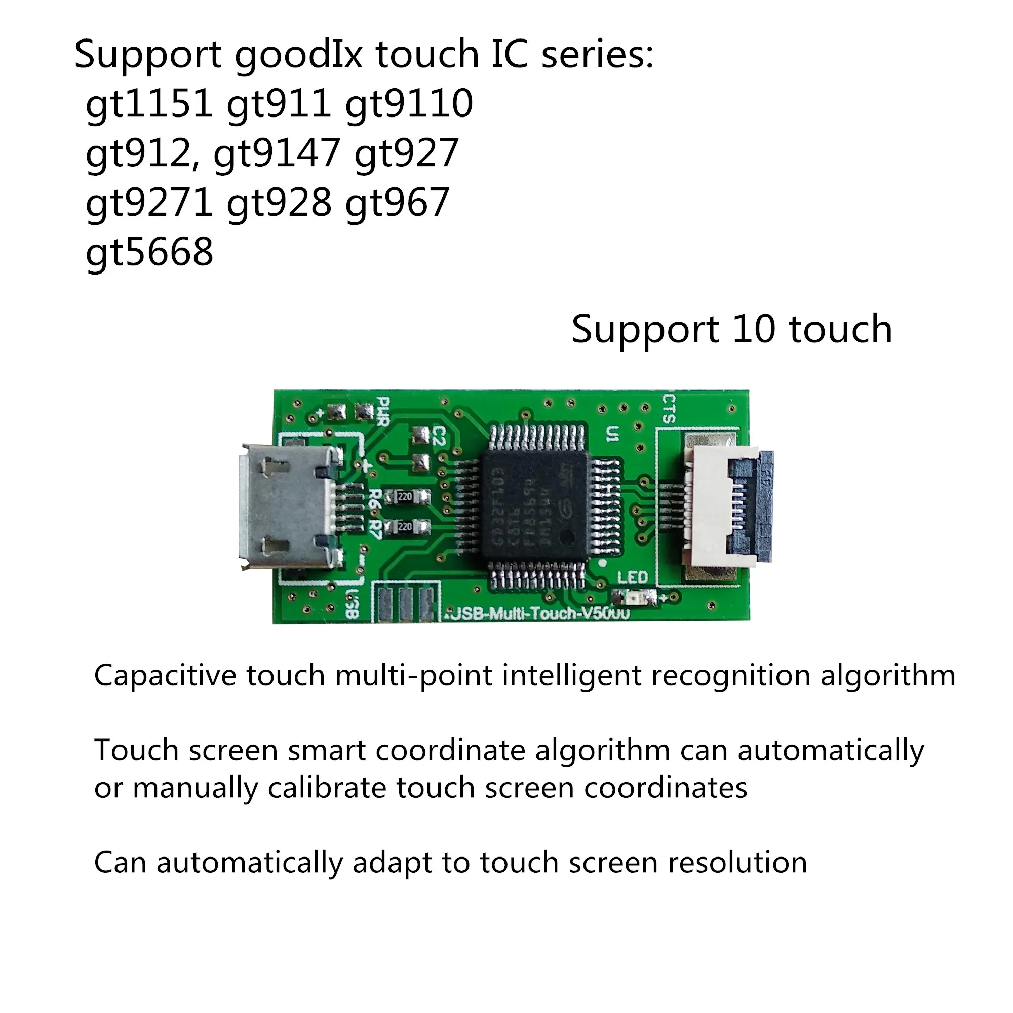 Para Goodix de Toque Capacitivo Controlador de I2C PARA USB Controlador de Placa de GT1151 GT911 GT915 GT9110 GT912 GT9147 GT9157 GT9271 GT928