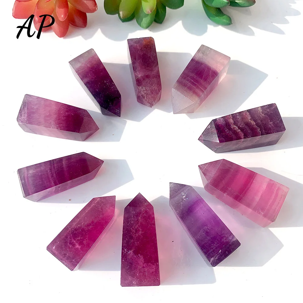 Natural de Cristal cor-de-Rosa Roxo flúor Ponto Colorido da Fluorite Prisma Hexagonal Coloridas de Quartzo Torre Decorar